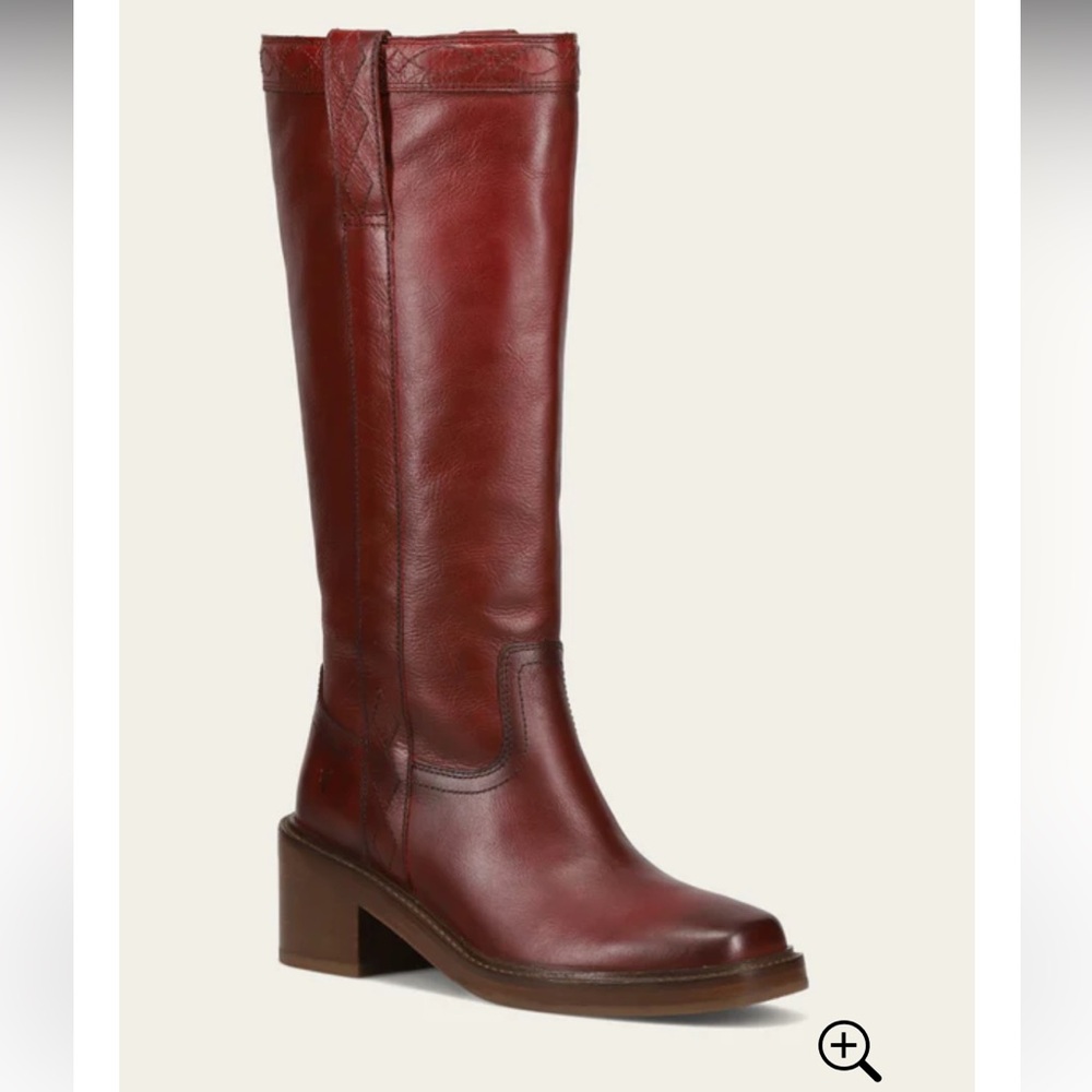 π£ DAY SALE Frye Knee High Boots Deep Red Leather Kate Pull On Wide Calf Merlot - Picture 2 of 12